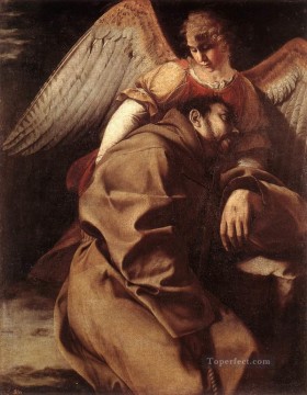 San Francisco sostenido por un ángel Pintor barroco Orazio Gentileschi Pinturas al óleo
